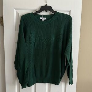 Green Embroidered “Blessed” Sweater